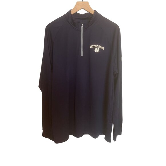 Under Armour Notre Dame Mens 1/4 Zip Long Sleeve Pullover 2XL Loose HeatGear Nav - Picture 1 of 4